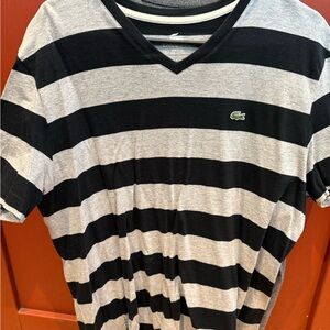 Lacoste Men's Striped Black and Gray Tee